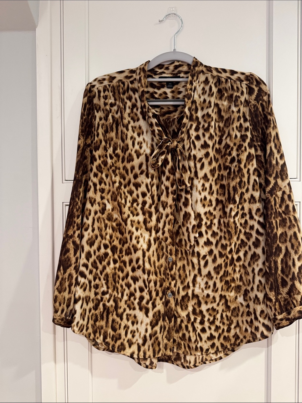J. Crew Leopard Print Tie-Neck Blouse - Brown and Cream